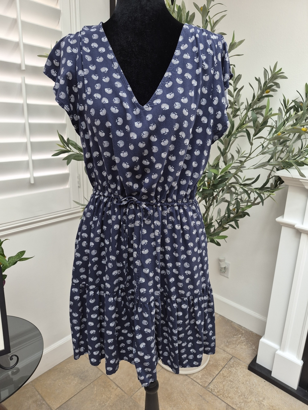GAP Navy Printed V-Neck Midi Dress